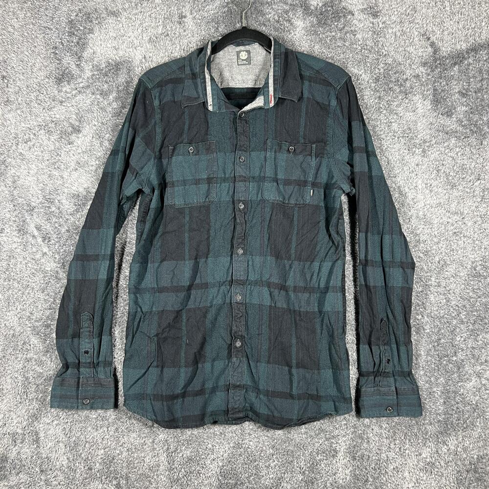 Element Shirt Mens XL Green Plaid Long Sleeve Button Up Cotton Rayon Pockets